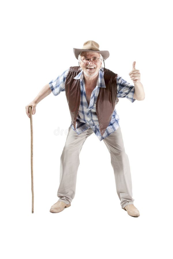 Full length portrait of a senior man walking with cane