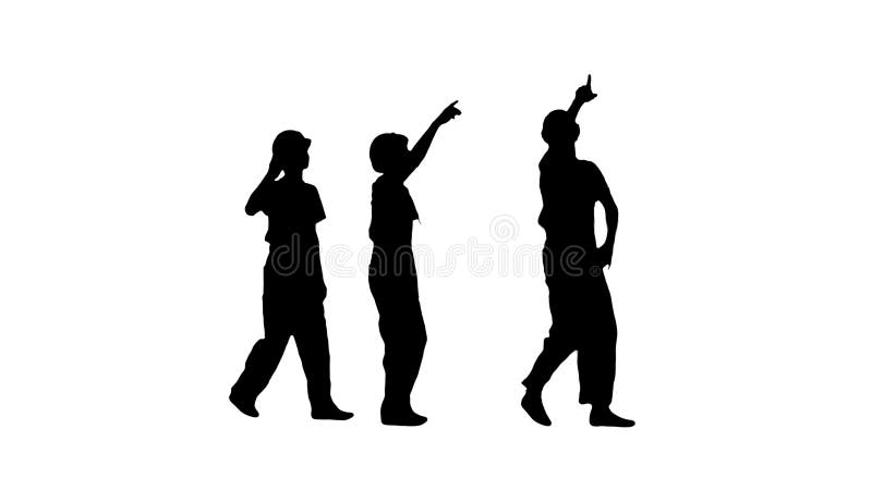 Full length shot. Side view. Silhouette Three young construction workers doing a funny row dance touching their hardhats and pointing fingers. Professional shot in 4K resolution. 045. You can use it e.g. in your medical, commercial video, business, presentation, broadcast