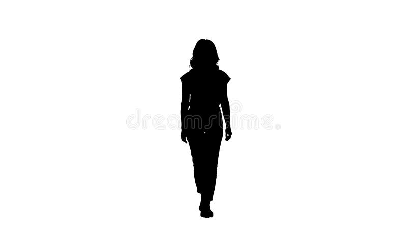 Silhouette Casual woman walking and smiling.