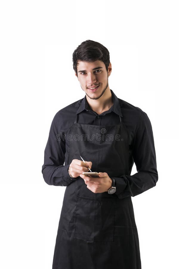 Full length shot of young chef or waiter posing