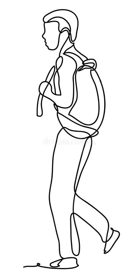 Full Length Side Portrait Of Man Walking With Backpack