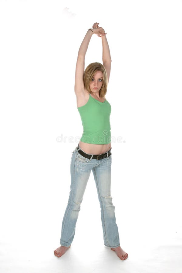 Young Woman Lifting Her Tight Green Shirt Stock Image Image of lift, navel 7358261