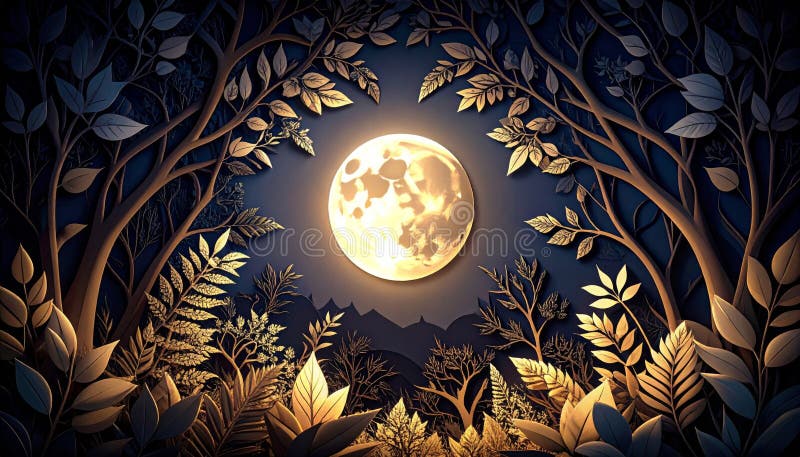 Full Moon in a Dark Forest Pixel Art Illustration vector illustration