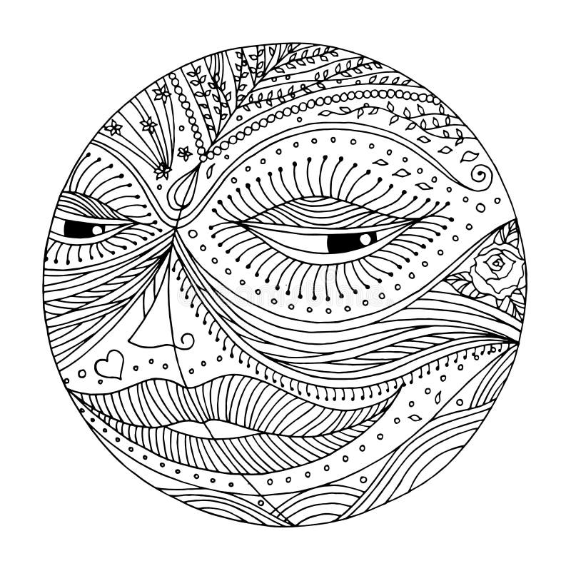 Full Moon Hand Drawing Vector Zentangle Illustration Design Stock