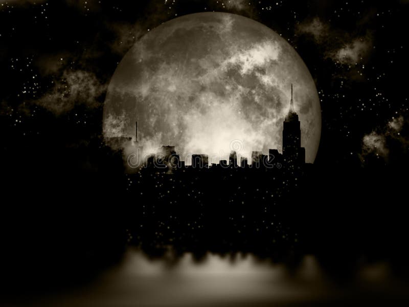 3D rendering. Full moon over night city. 3D rendering. Full moon over night city.