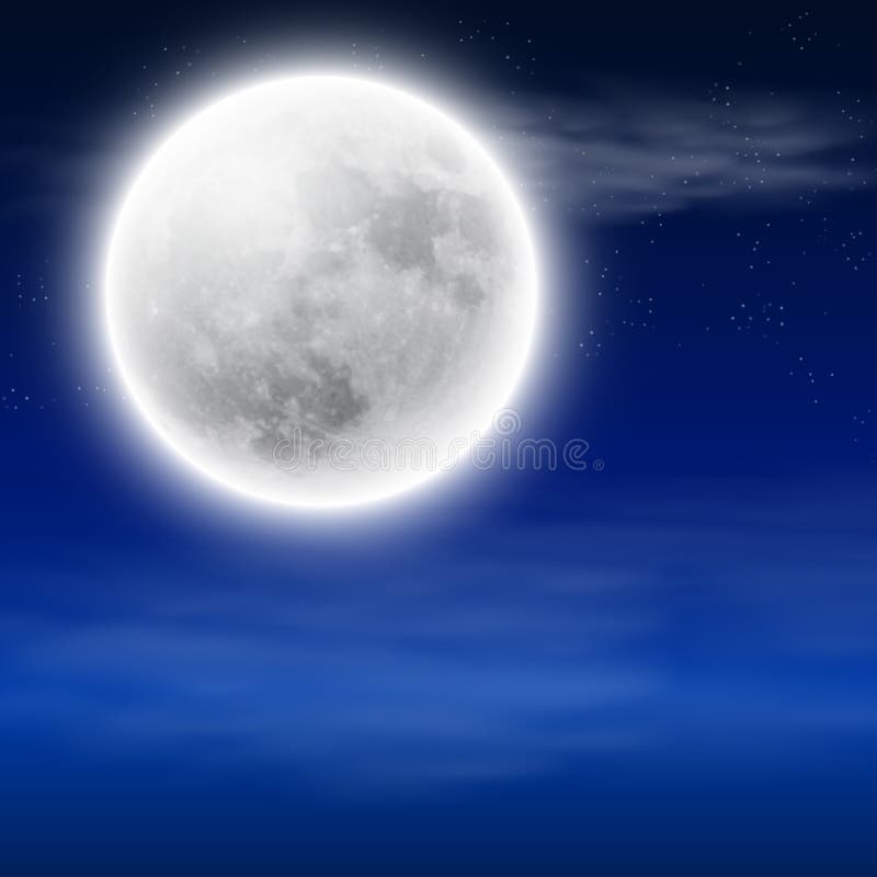 Realistic full moon with clouds isolated on a transparent background.  Starry cloud. Dark night. Glowing milk moon. Vector illustration Stock  Vector