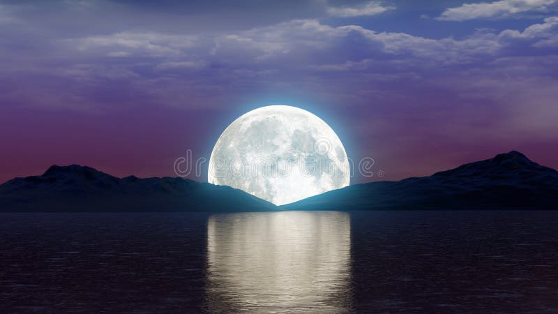 Full Moon Over Lake With Mountains Night Scene Moonlight Scenic