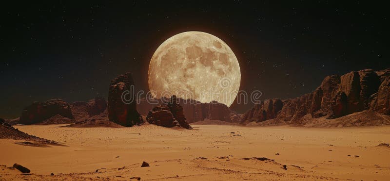 Full Moon Over Wadi Rum Desert at Night Stock Photo - Image of peace ...