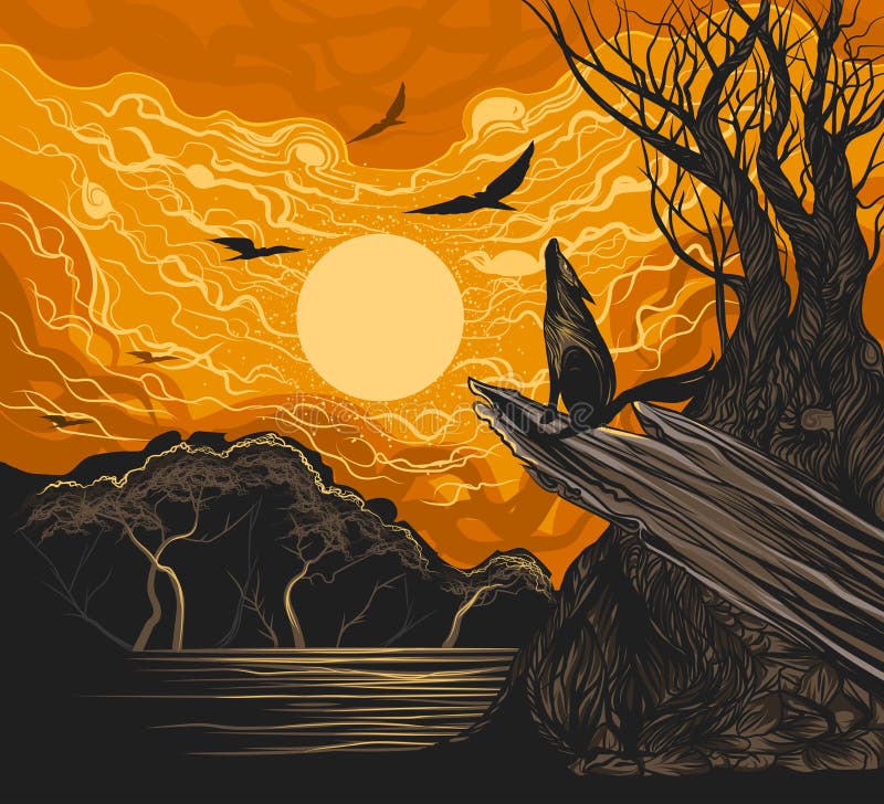 Full moon scene stock vector. Illustration of fantasy - 75570970