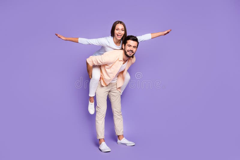 Full Size Photo Of Married Couple Piggyback Have Fun Weekend Hands ...