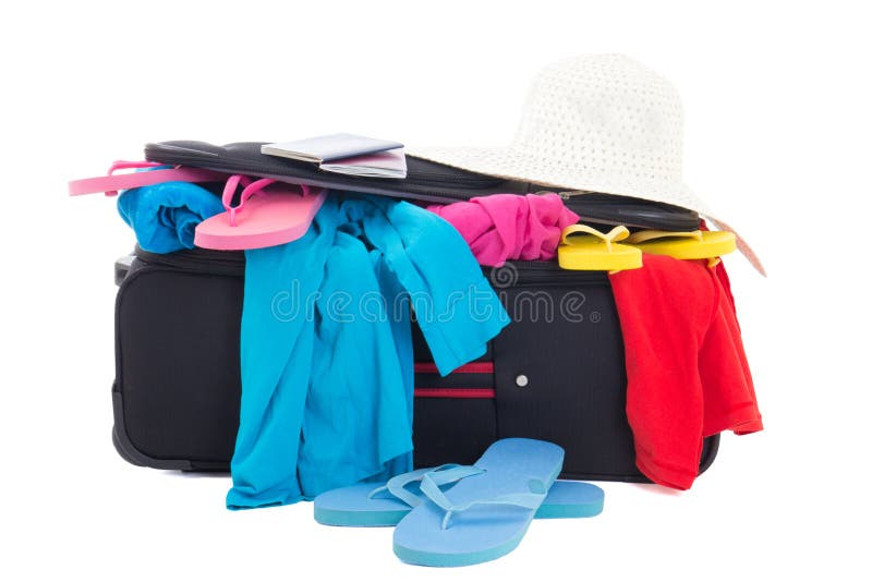 Suitcase Packed Vacation Open Red Luggage Full Clothes Family