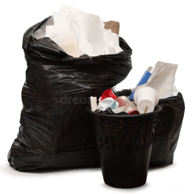 Full Wastebasket and Plastic Bag Stock Photo Image of collection