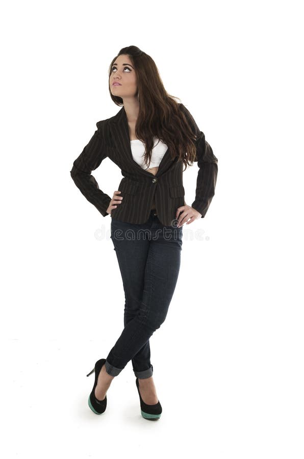 Fullbody Shot of Casual Young Beautiful Brunette Stock Image - Image of ...