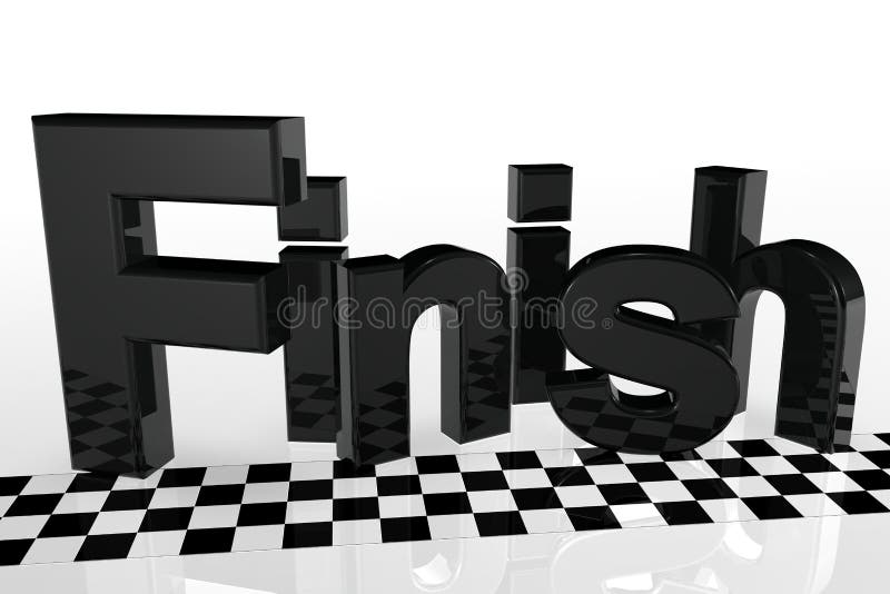 An XXL Large 3d render of the word finish in a nice bold composition. Isolates on white copy space, a conceptual image where the letters are staggered. Rendered from an elevated position. An XXL Large 3d render of the word finish in a nice bold composition. Isolates on white copy space, a conceptual image where the letters are staggered. Rendered from an elevated position.