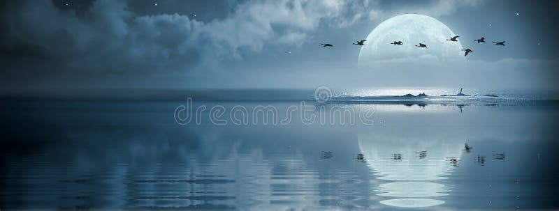 Fullmoon over the ocean stock images Fullmoon over the ocean stock images