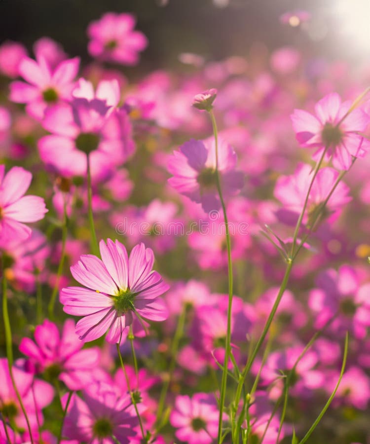 Fully Blooming Pink Cosmos Flowers are Shining in the Light Stock Image ...