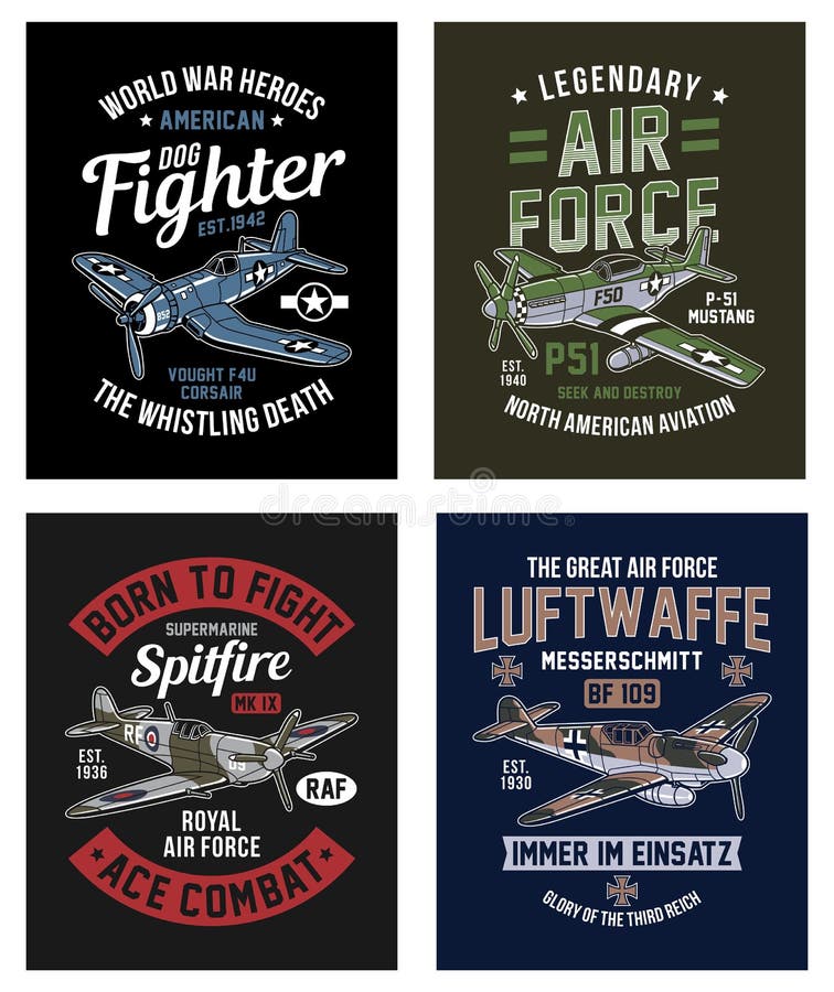 Vintage World War 2 Fighter Aircraft Graphic T-shirt Collection