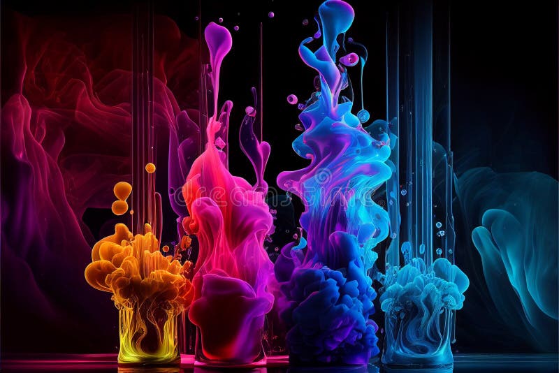 Fum colorat de apă albastră și praf violet pe fond negru royalty free illustration