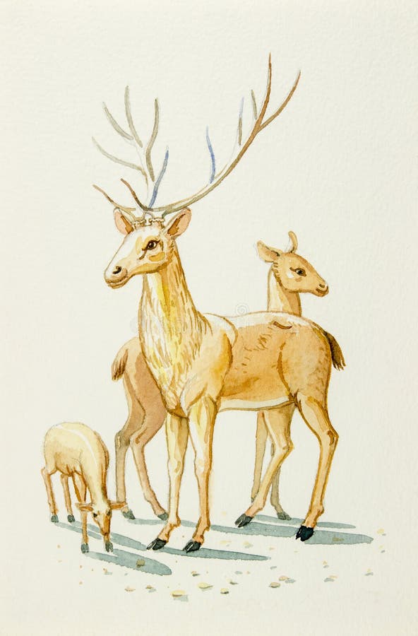 Fumetto adorabile dell'illustrazione della pittura dell'acquerello della famiglia dei cervi illustrazione vettoriale Fumetto adorabile dell'illustrazione della pittura dell'acquerello della famiglia dei cervi illustrazione vettoriale