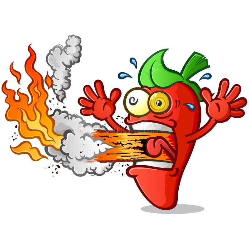 Fumetto del peperoncino che scoppia fuoco fuori la sua bocca royalty illustrazione gratis