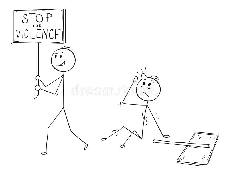 Fumetto dell'uomo d'affari Walking con il segno di violenza di arresto dopo che ha colpito un altro uomo con il segno illustrazione vettoriale Fumetto dell'uomo d'affari Walking con il segno di violenza di arresto dopo che ha colpito un altro uomo con il segno illustrazione vettoriale