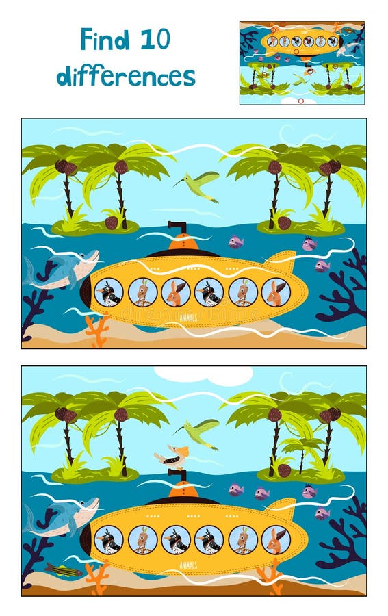 Fumetto di istruzione per trovare 10 differenze nelle immagini dei bambini subacquee illustrazione di stock Fumetto di istruzione per trovare 10 differenze nelle immagini dei bambini subacquee illustrazione di stock