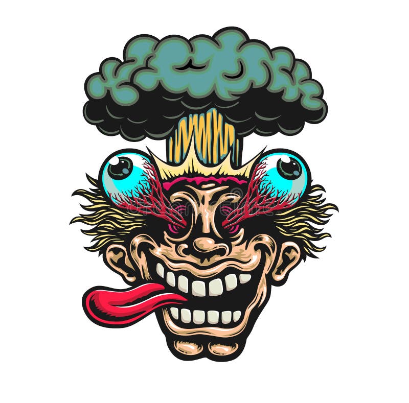 Mind-Blowing! Excited man head blowing up with eyes popping out and nuclear atomic explosion cartoon vector illustration. Mind-Blowing! Excited man head blowing up with eyes popping out and nuclear atomic explosion cartoon vector illustration