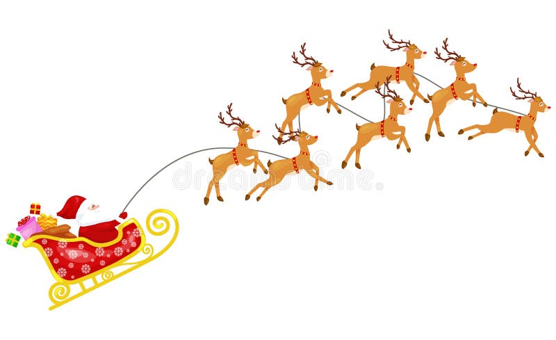 Fumetto il Babbo Natale con sette renne in trasporto illustrazione vettoriale Fumetto il Babbo Natale con sette renne in trasporto illustrazione vettoriale