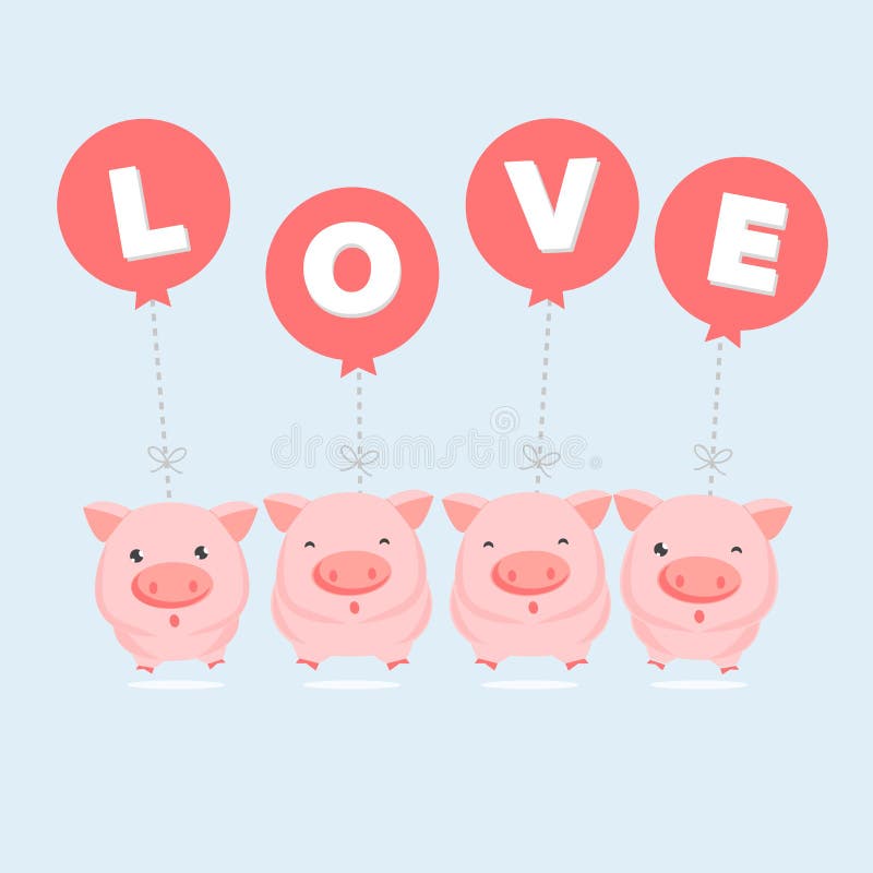 Fumetto rosa sveglio dei maiali che appende sui palloni di AMORE Cartolina di giorno del `s del biglietto di S Illustrazione di v illustrazione di stock Fumetto rosa sveglio dei maiali che appende sui palloni di AMORE Cartolina di giorno del `s del biglietto di S Illustrazione di v illustrazione di stock