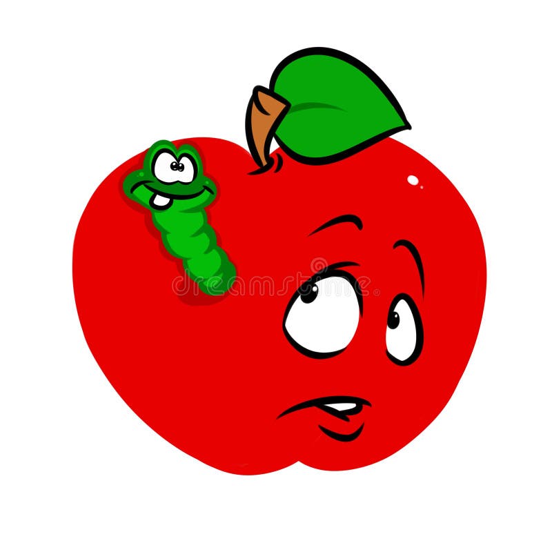 Fumetto rosso del carattere della frutta del verme della mela illustrazione di stock Fumetto rosso del carattere della frutta del verme della mela illustrazione di stock