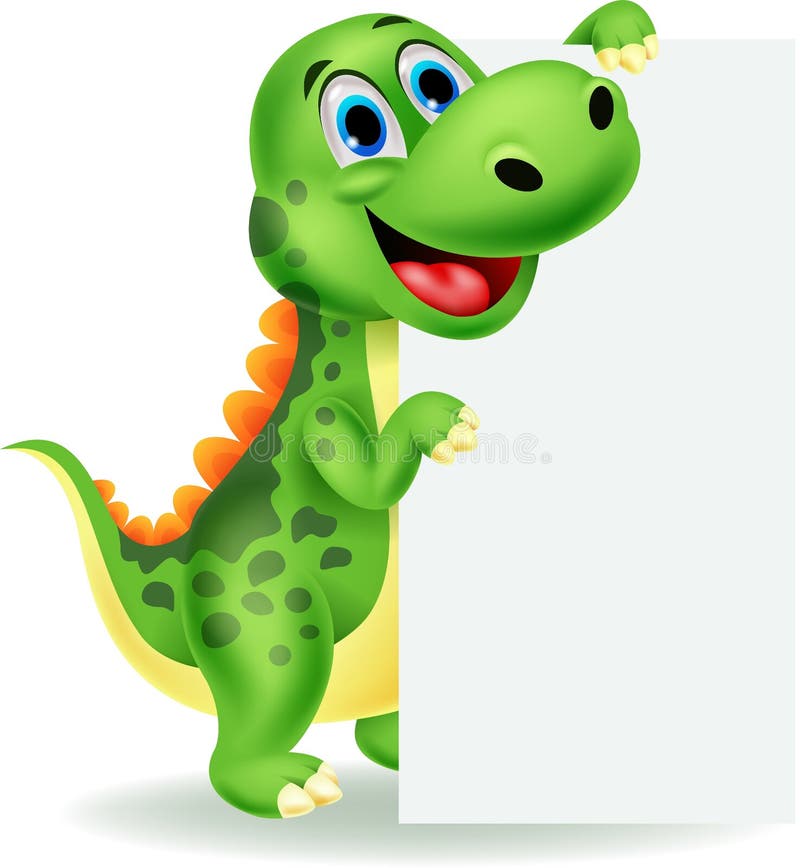 Fumetto sveglio del dinosauro con il segno in bianco illustrazione di stock Fumetto sveglio del dinosauro con il segno in bianco illustrazione di stock