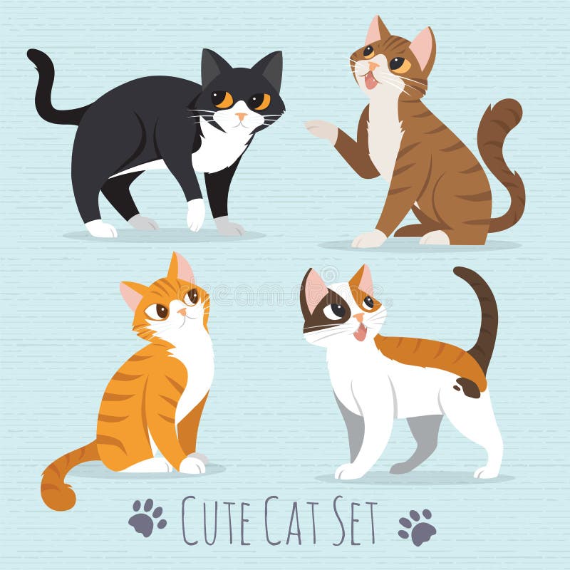 Set of cute cartoon cats on a blue background-illustration. Set of cute cartoon cats on a blue background-illustration
