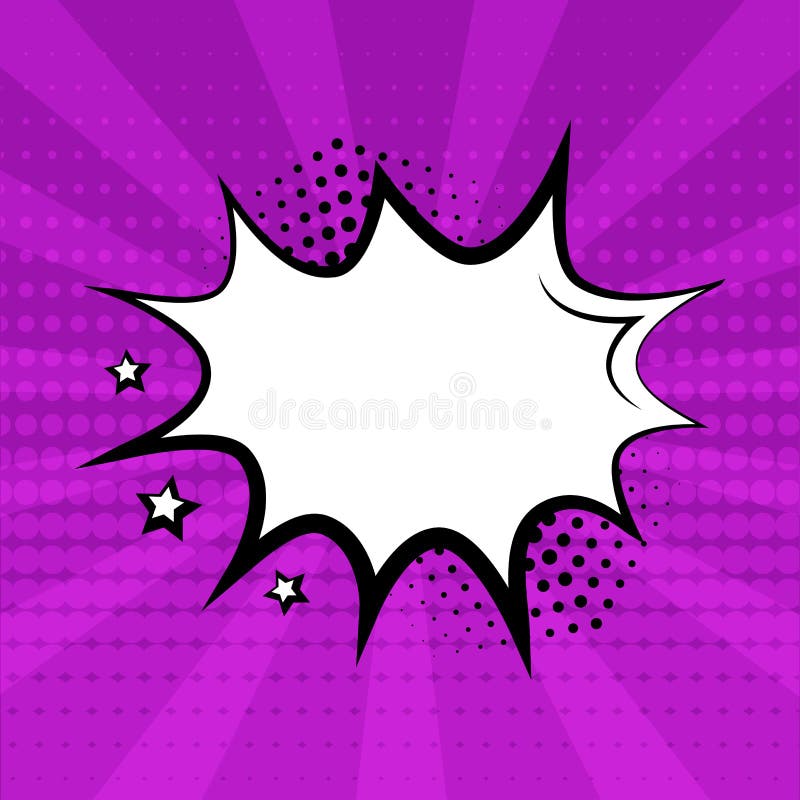 Fumetto vuoto bianco con le stelle ed ombra di semitono su fondo porpora Effetti sonori comici nello stile di Pop art Vettore illustrazione vettoriale Fumetto vuoto bianco con le stelle ed ombra di semitono su fondo porpora Effetti sonori comici nello stile di Pop art Vettore illustrazione vettoriale
