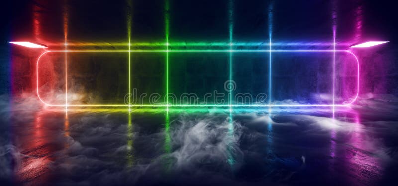Fumo Fog Steam Msit Night Club Retro Neon Laser Rainbow Che Getta Vibrant Club Garage Stadio Scuro Sbiancante Sul Pavimento Cemen royalty illustrazione gratis Fumo Fog Steam Msit Night Club Retro Neon Laser Rainbow Che Getta Vibrant Club Garage Stadio Scuro Sbiancante Sul Pavimento Cemen royalty illustrazione gratis