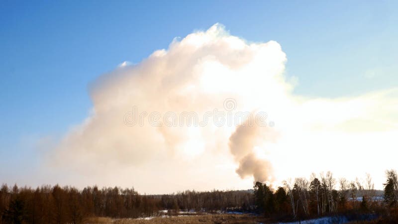 Fumée se soulevant d'un feu commandé à un centre d'enfouissement des déchets en hiver au Minnesota