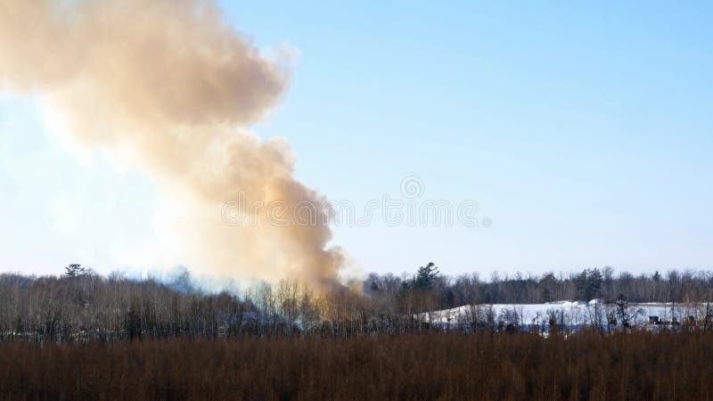 Fumée se soulevant d'un feu commandé à un centre d'enfouissement des déchets en hiver au Minnesota