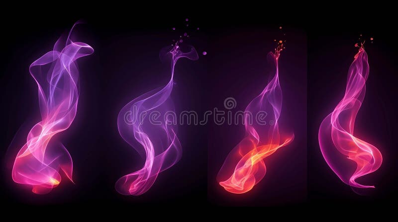 Fumée vectorielle ensemble coloré abstrait fumée sur fond noir générative ai illustrations illustration libre de droits