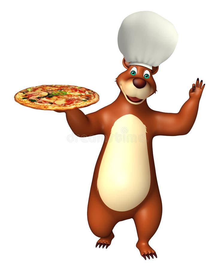Fun Bear Cartoon Character with Pizza Stock Illustration Illustration