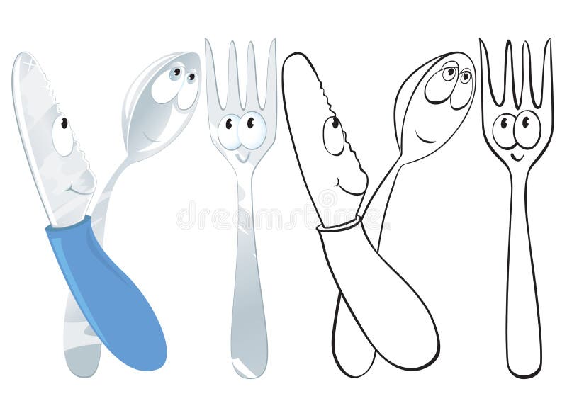 Fun Cartoon Spoon, Knife and Fork Stock Vector Illustration of metal