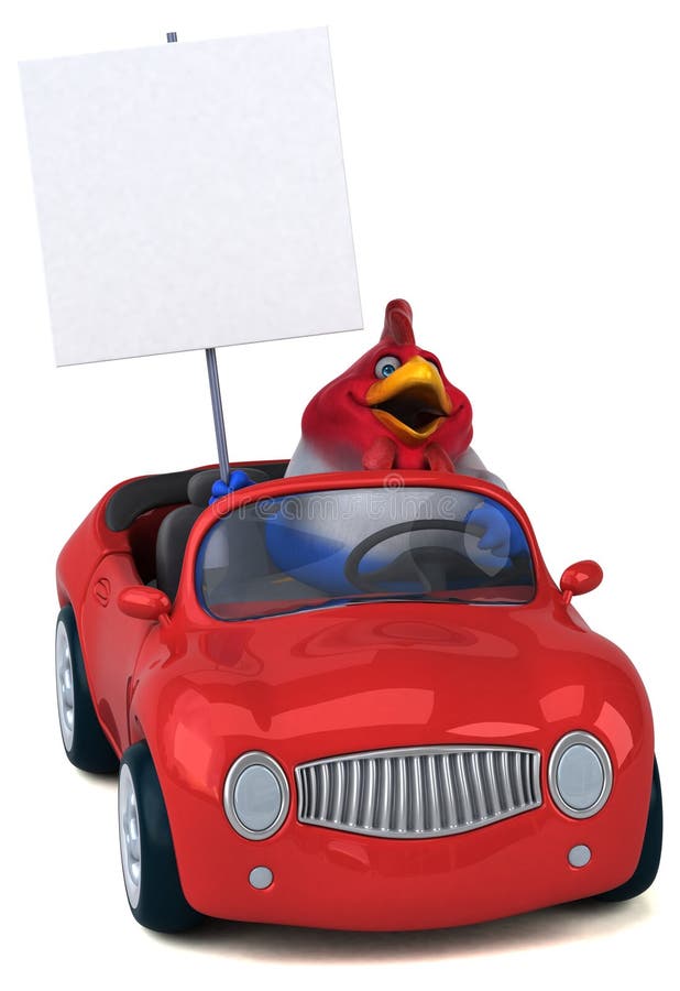 Fun Hen Cartoon Character With Car Stock Illustration Illustration of