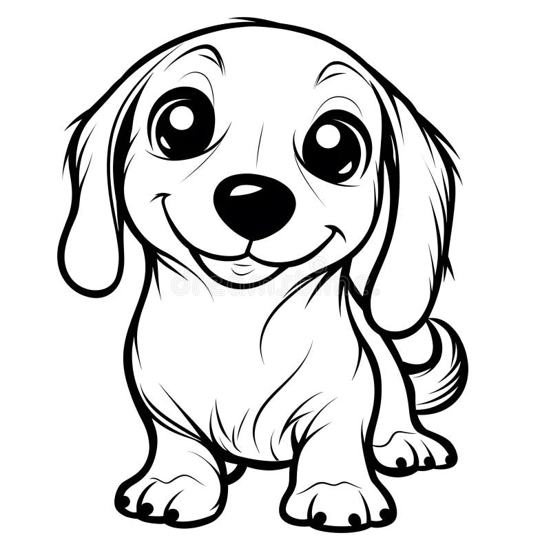 A Fun Coloring Page for Children Featuring a Cute Dachshund on a White