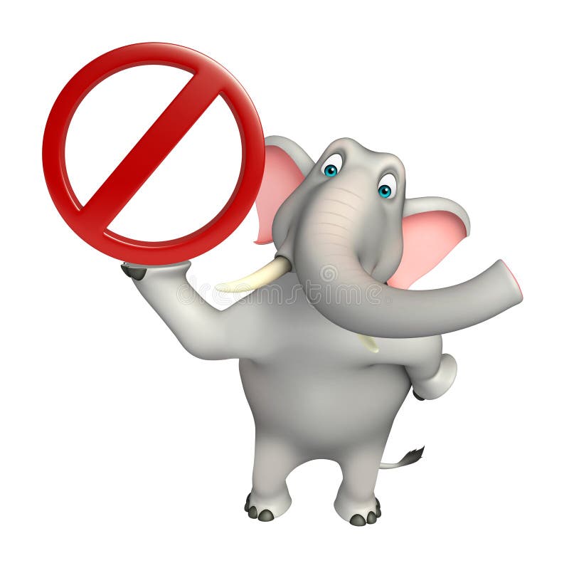Fun Elephant Cartoon Character with Stop Sign Stock Illustration Illustration of instruction