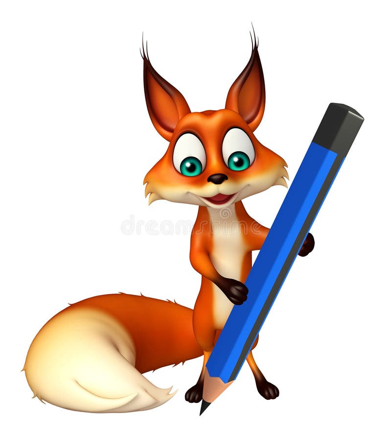 Fun Fox cartoon character with pencil