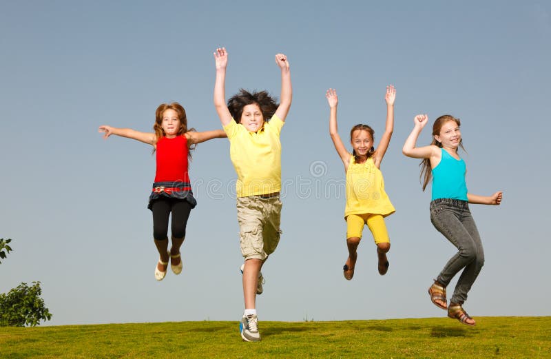 Fun group of kids jumping