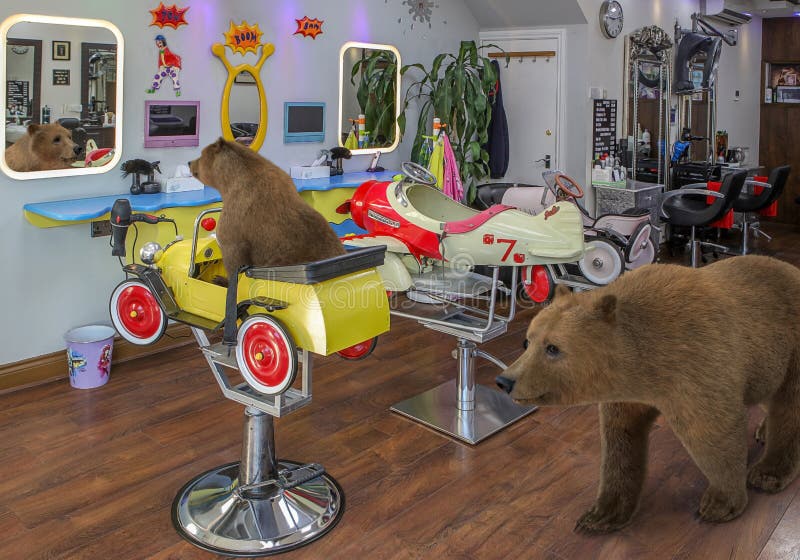 Fun hairdressers with brown bears