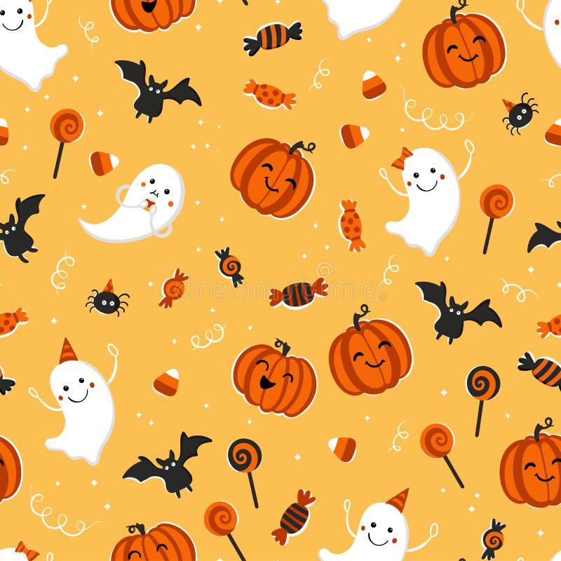 Fun Hand Drawn Halloween Seamless Pattern, Cute and Spooky Background ...