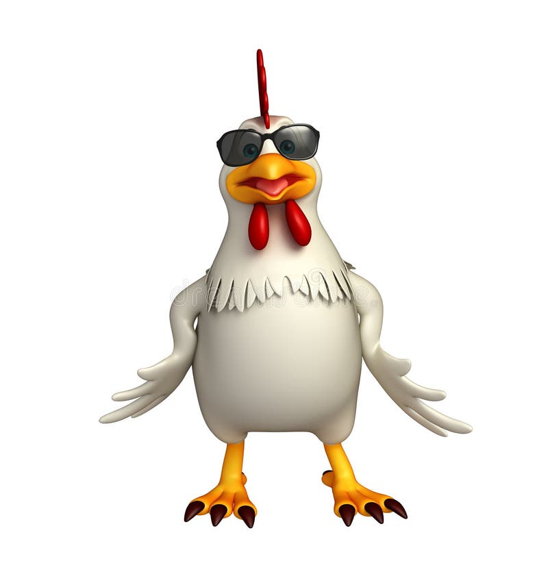 Fun Hen Cartoon Character with Sunglass Stock Illustration