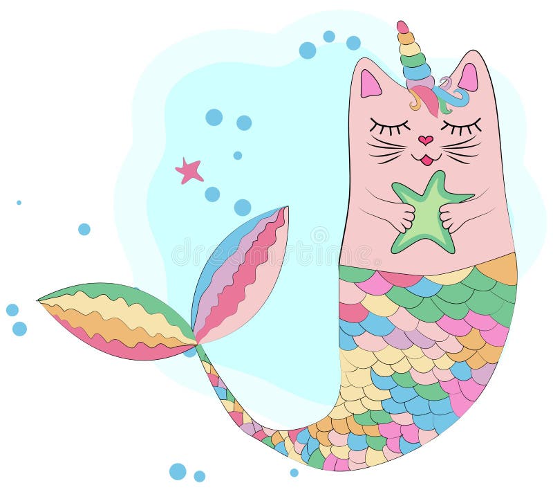 Fun Magic Cat Unicorn And Mermaid Stock Illustration - Illustration of white, unicorn: 150763225
