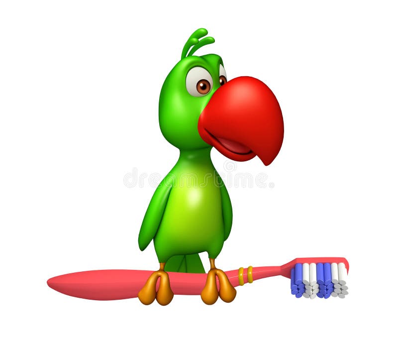 fun Parrot cartoon character with tooth brush