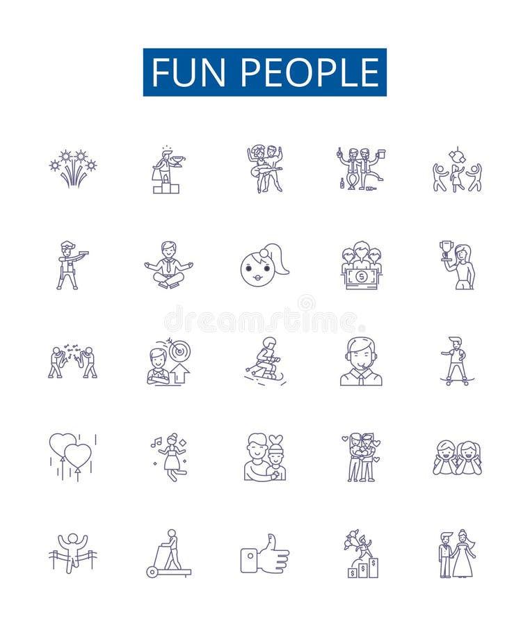 Fun people line icons signs set. Design collection of Mirthful, Amusing, Cheerful, Joyful, Vivacious, Blithe, Lighthearted, Comical outline vector concept illustrations